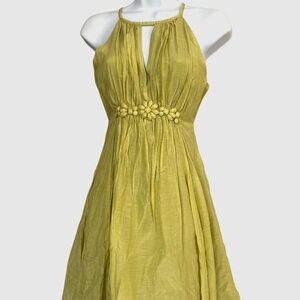 Green Fit and Flare Dress | Lined | Sleeveless Beaded Front